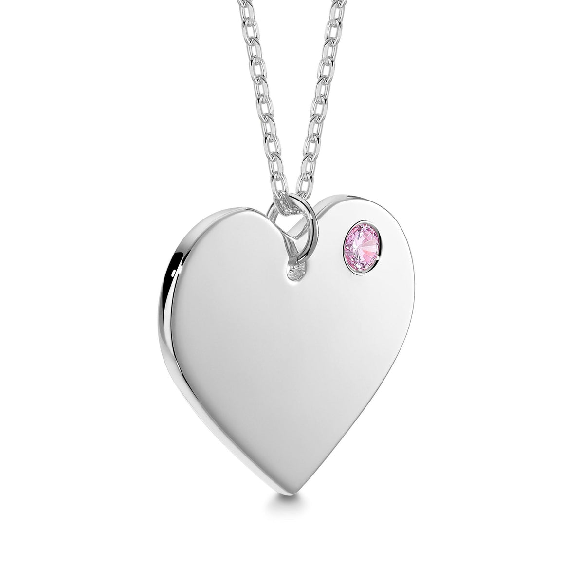 Engravable Heart Necklace with Simulated Birthstone in Sterling Silver