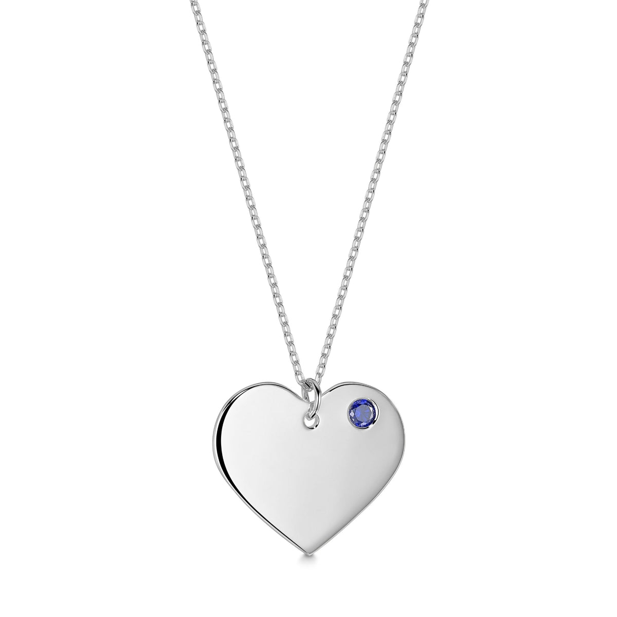 Engravable Heart Necklace with Simulated Birthstone in Sterling Silver