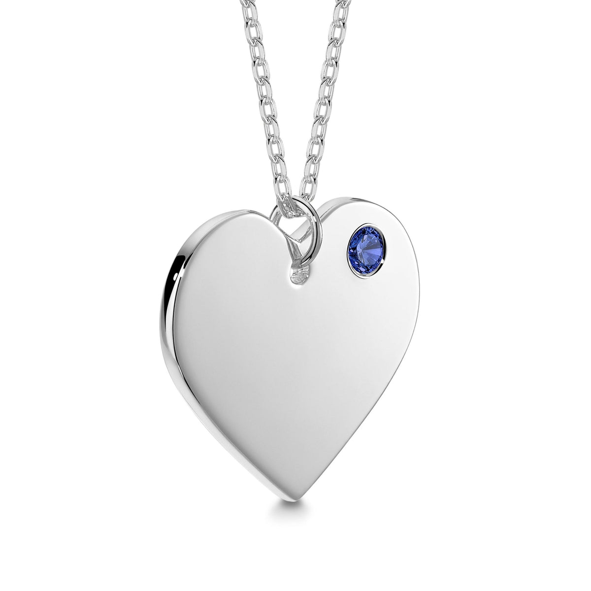 Engravable Heart Necklace with Simulated Birthstone in Sterling Silver