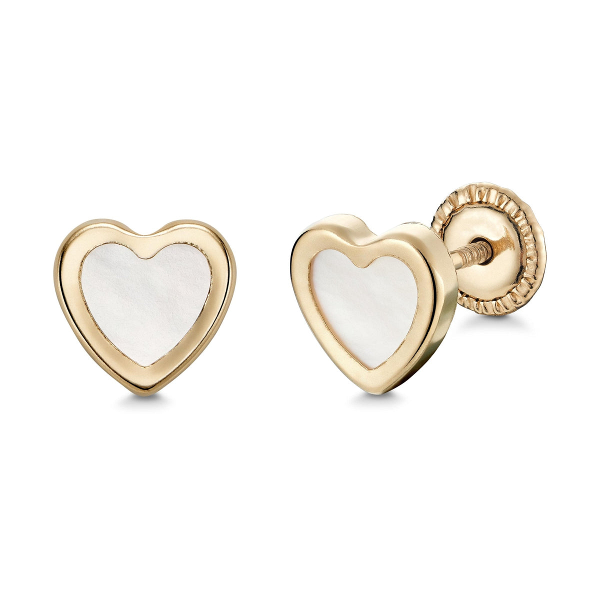 Mother-of-Pearl Heart Stud Earrings in 14K Yellow Gold