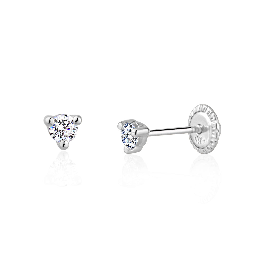 14K Solid Gold CZ Martini Stud Earrings with Covered Screwbacks