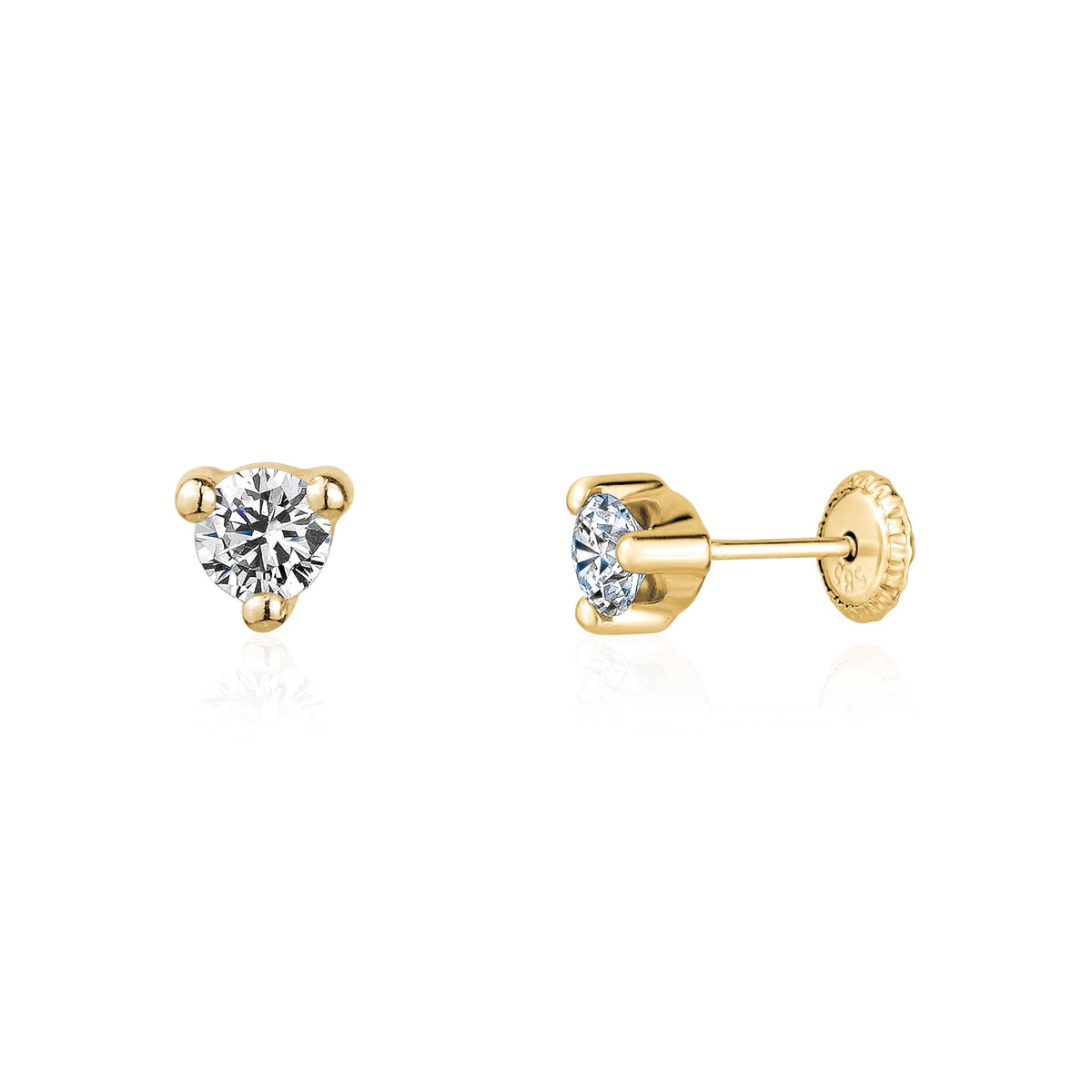 14K Solid Gold CZ Martini Stud Earrings with Covered Screwbacks