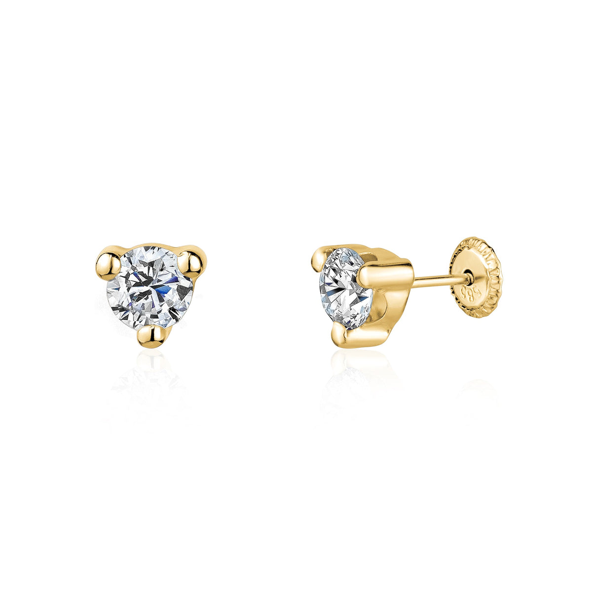 14K Solid Gold CZ Martini Stud Earrings with Covered Screwbacks