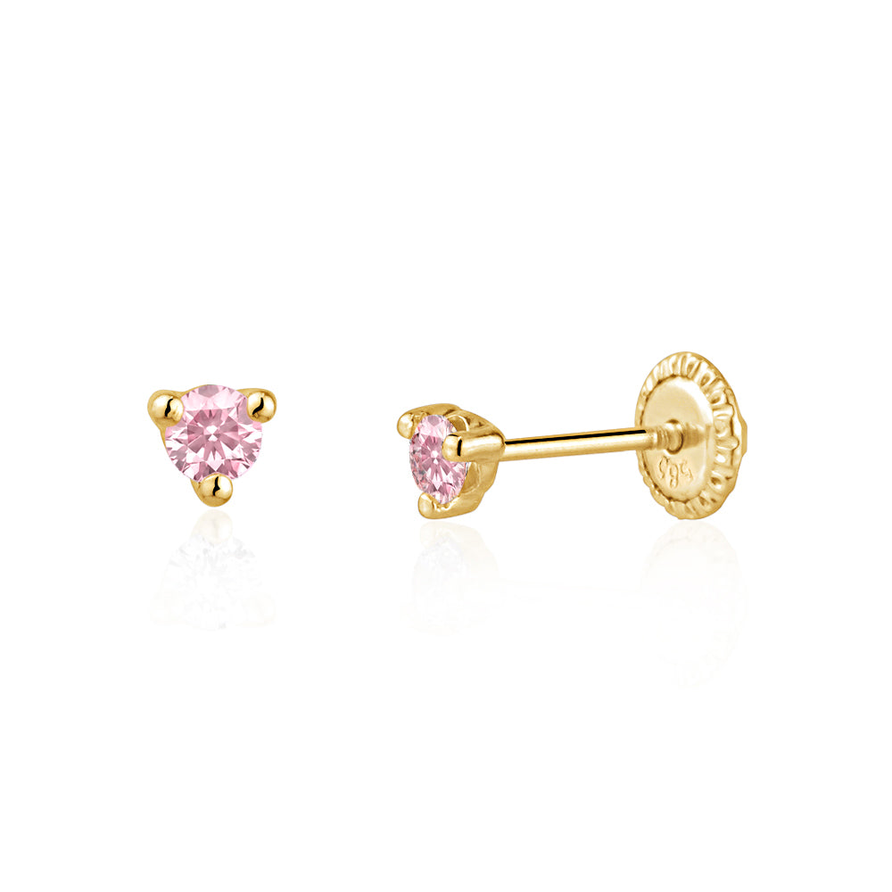 14K Solid Gold CZ Martini Stud Earrings with Covered Screwbacks