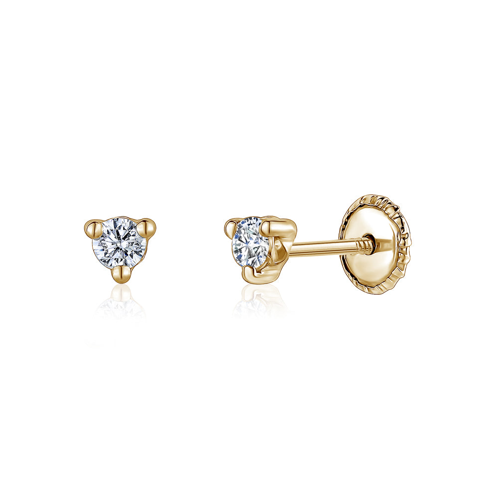 14K Solid Gold CZ Martini Stud Earrings with Covered Screwbacks