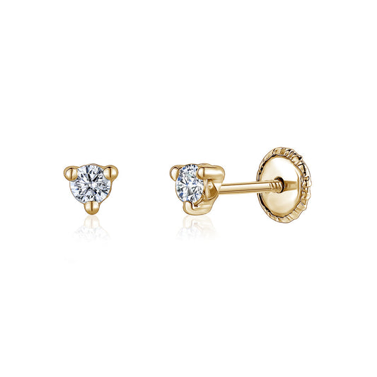 14K Solid Gold CZ Martini Stud Earrings with Covered Screwbacks