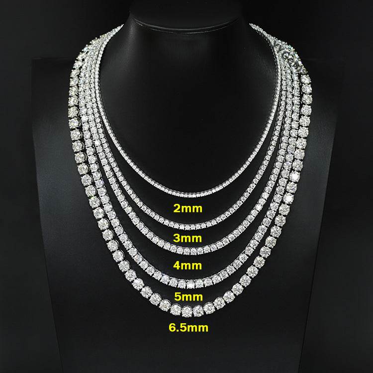 Round Moissanite Tennis Necklace & Bracelet in 14K White Gold-Plated Sterling Silver