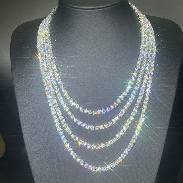 Round Moissanite Tennis Necklace & Bracelet in 14K White Gold-Plated Sterling Silver