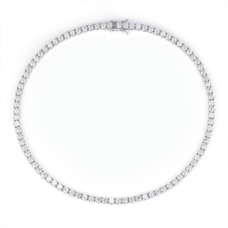 Round Moissanite Tennis Necklace & Bracelet in 14K White Gold-Plated Sterling Silver