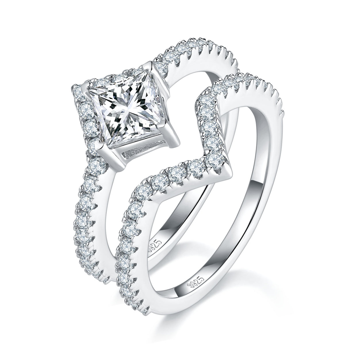 Princess-Cut Moissanite Bridal Ring Set in Sterling Silver
