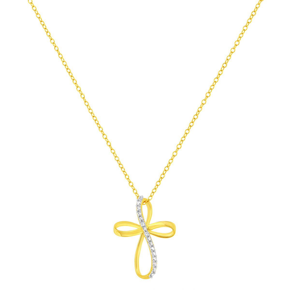 Diamond-Accent Ribbon Cross Pendant Necklace in Sterling Silver, 18″