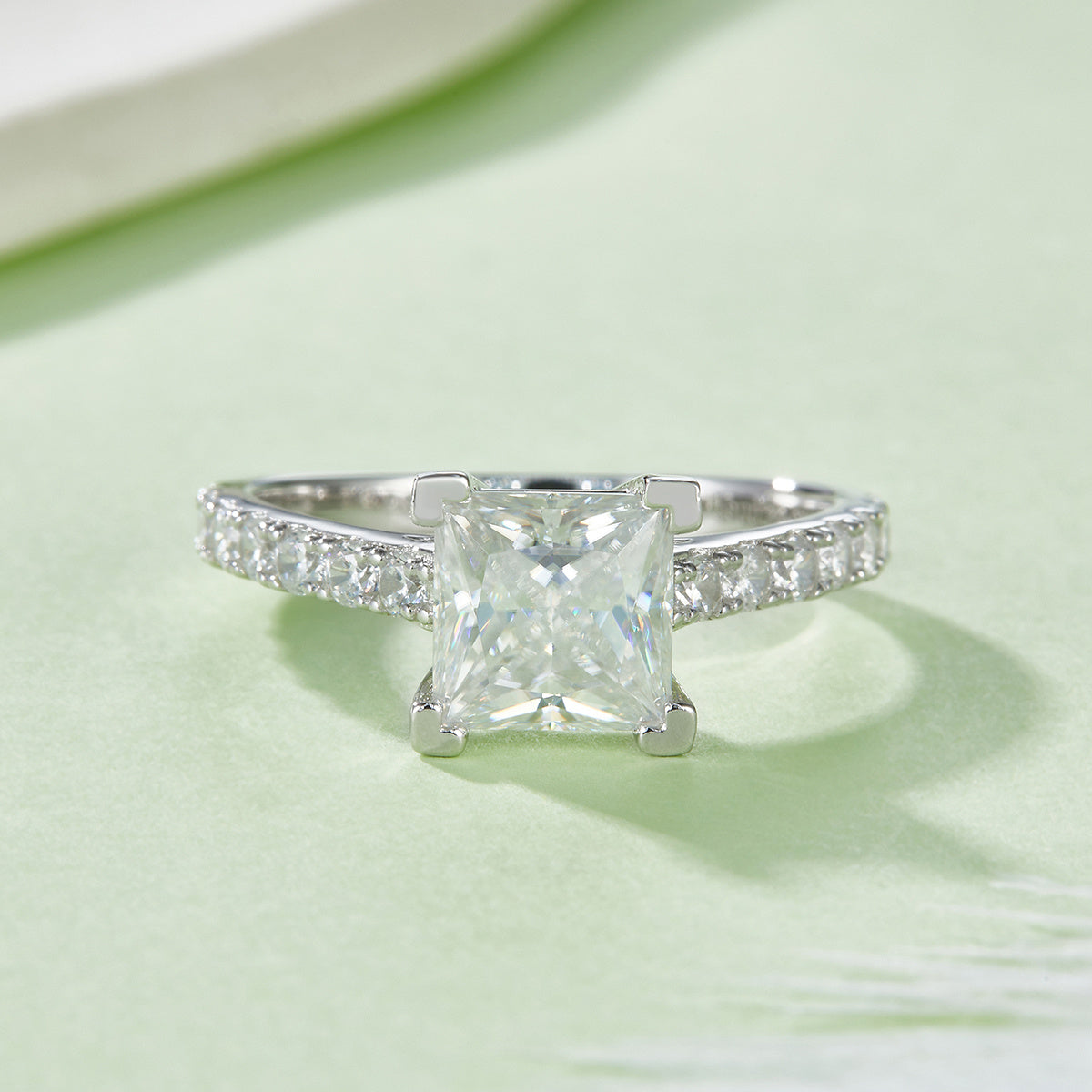 7mm Princess-Cut Moissanite Pavé Ring in Sterling Silver