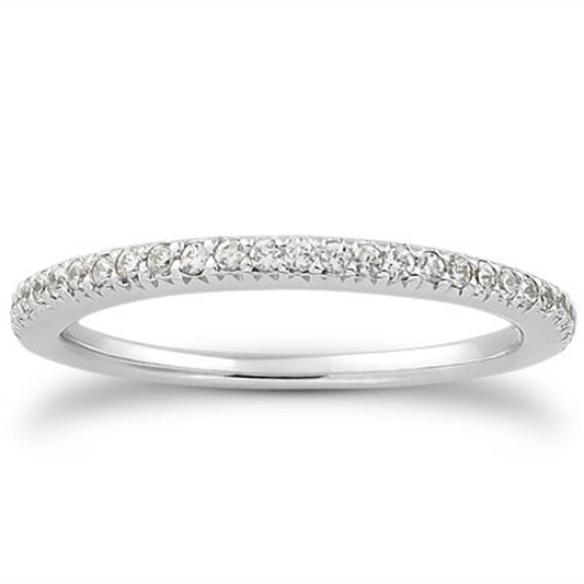 14k White Gold Engraved Pavé Diamond Wedding Band