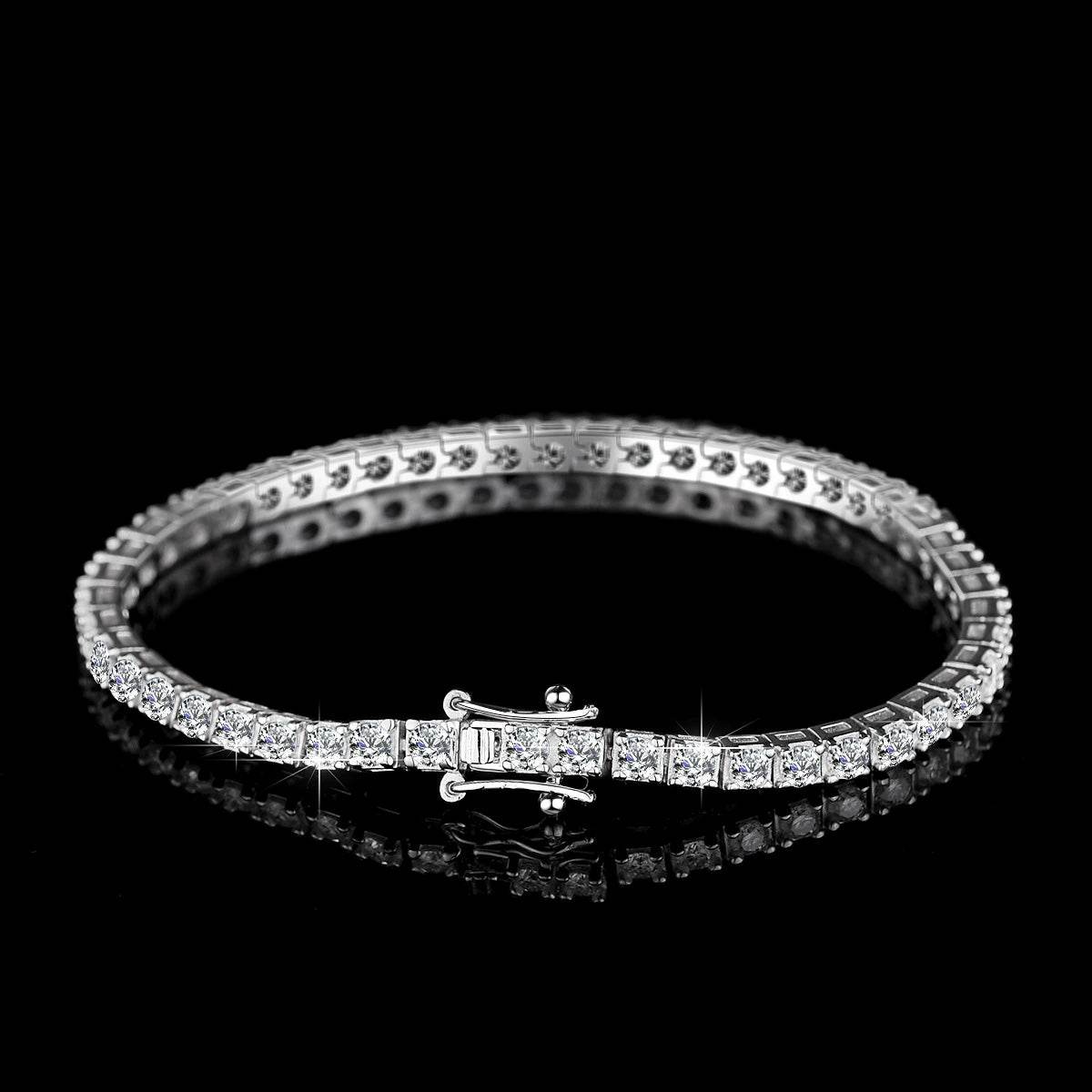 Round Moissanite Tennis Necklace & Bracelet in 14K White Gold-Plated Sterling Silver