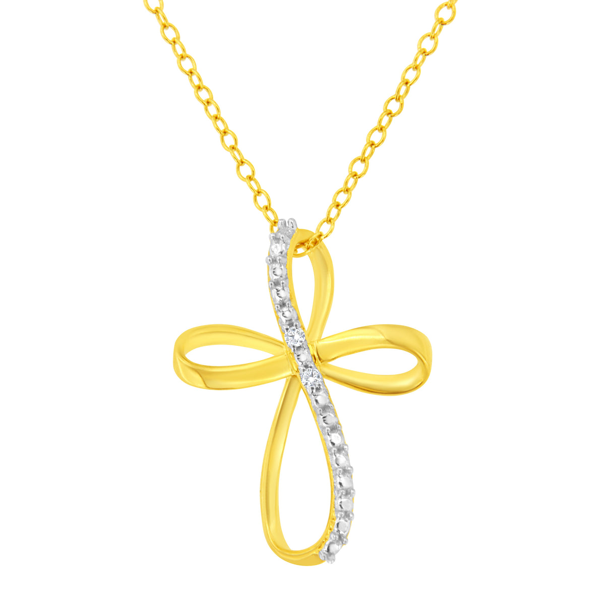 Diamond-Accent Ribbon Cross Pendant Necklace in Sterling Silver, 18″