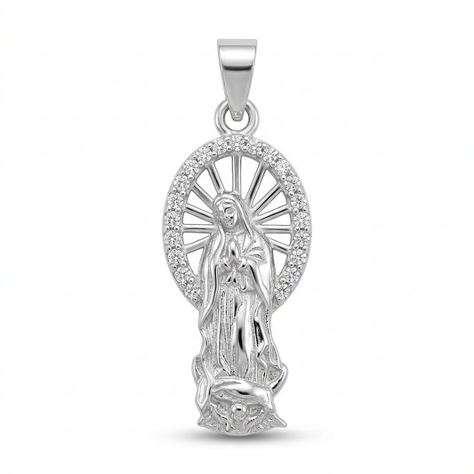 Virgin Mary Pendant in 925 Sterling Silver with Rhodium Finish