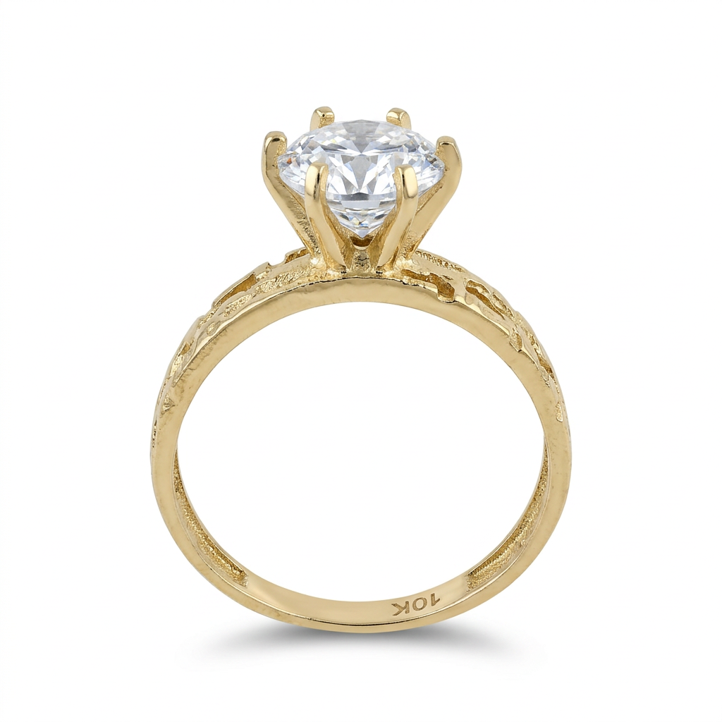 Side view of the 10K yellow gold CZ solitaire ring