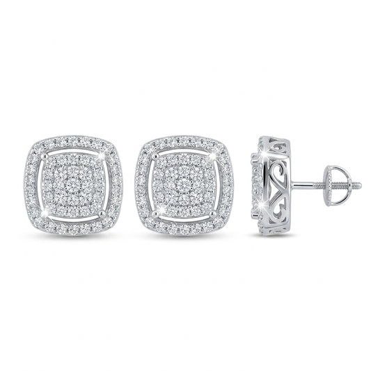 925 Sterling Silver Square CZ Stud Earrings with Rhodium Finish & Screw B
