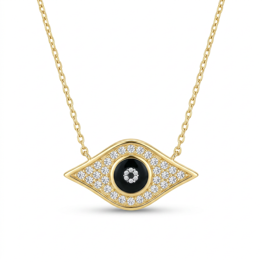 Black Center Eye CZ Necklace in 925 Sterling Silver