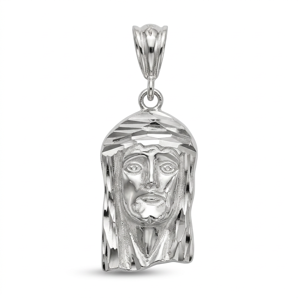 Jesus Face Pendant in 925 Sterling Silver with Rhodium Finish