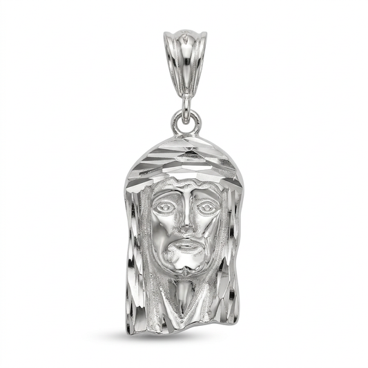 Jesus Face Pendant in 925 Sterling Silver with Rhodium Finish