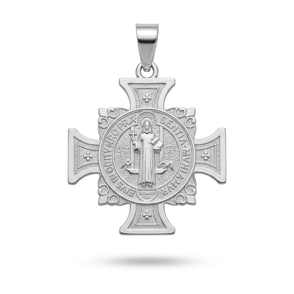 Saint Benedict Cross Pendant in 925 Sterling Silver