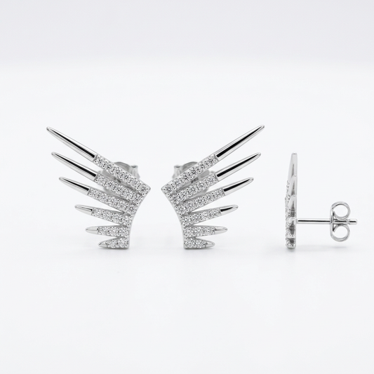 925 Sterling Silver Wing Stud Earrings with Rhodium Finish