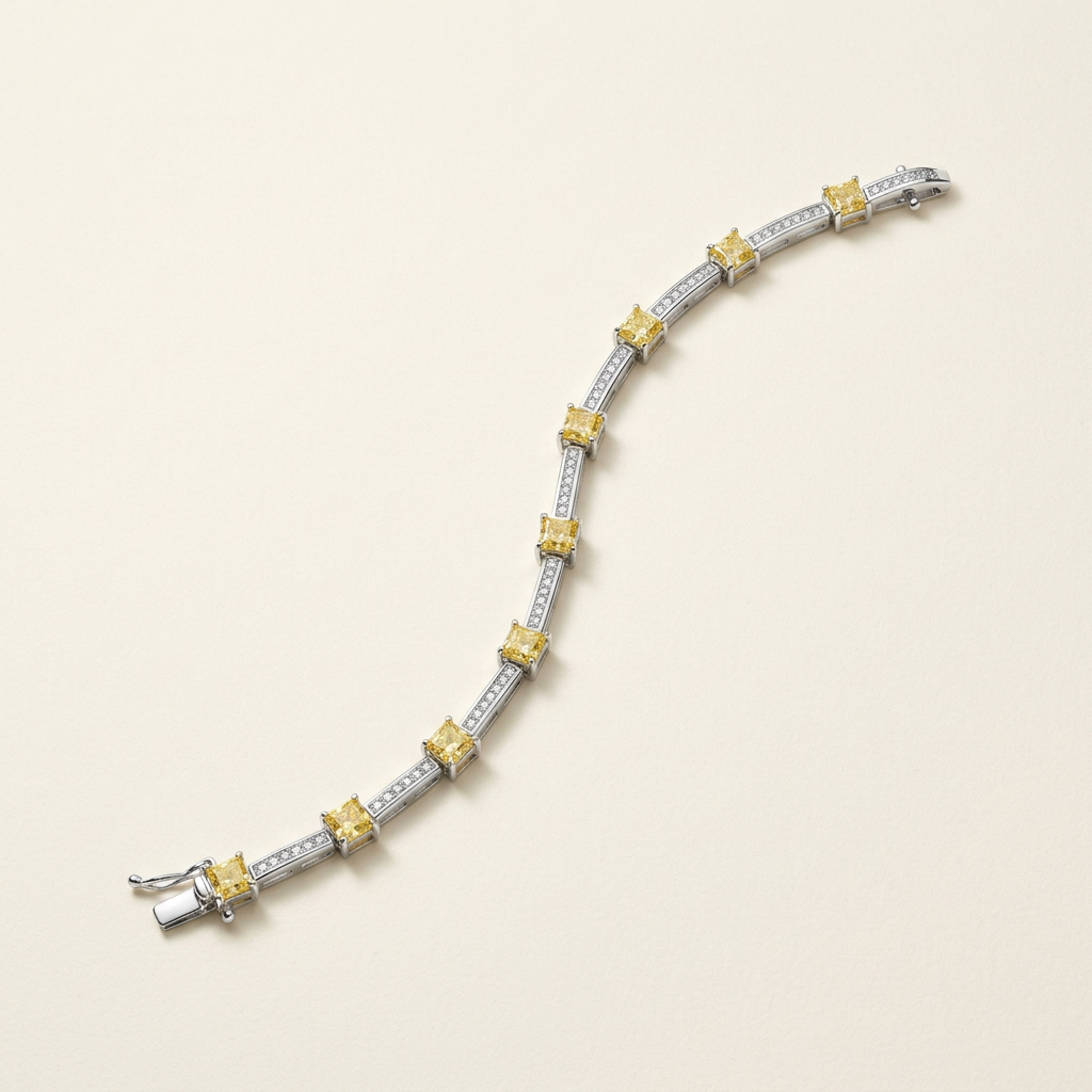 Yellow & Clear CZ Station Bracelet in Rhodium-Plated Sterling Silver