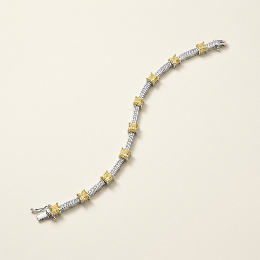 Yellow & Clear CZ Station Bracelet in Rhodium-Plated Sterling Silver