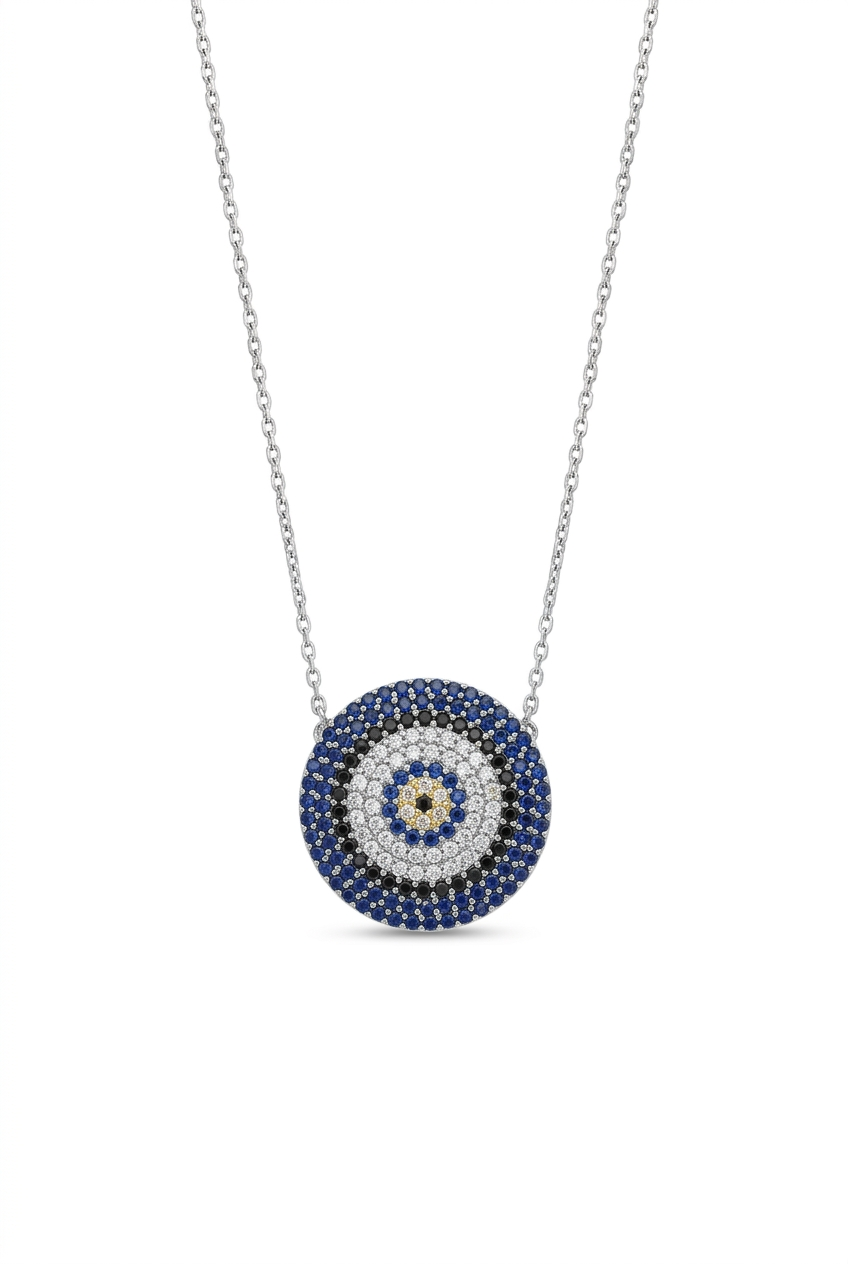 Round Blue Eye Pendant Necklace