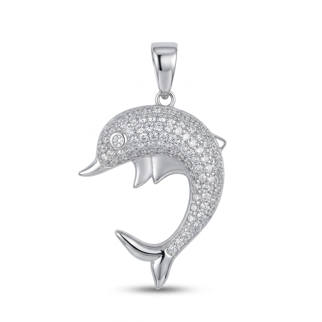 Dolphin Pendant in 925 Sterling Silver with Rhodium Finish
