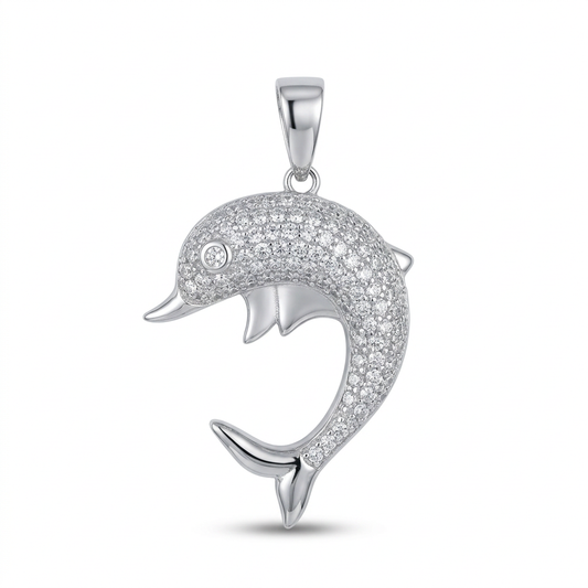 Dolphin Pendant in 925 Sterling Silver with Rhodium Finish