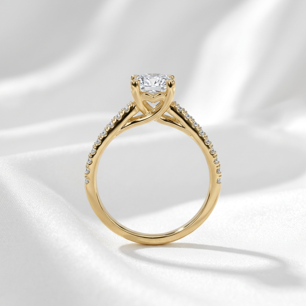 10kt Gold His and Hers Square-Center CZ Bridal Trio Set