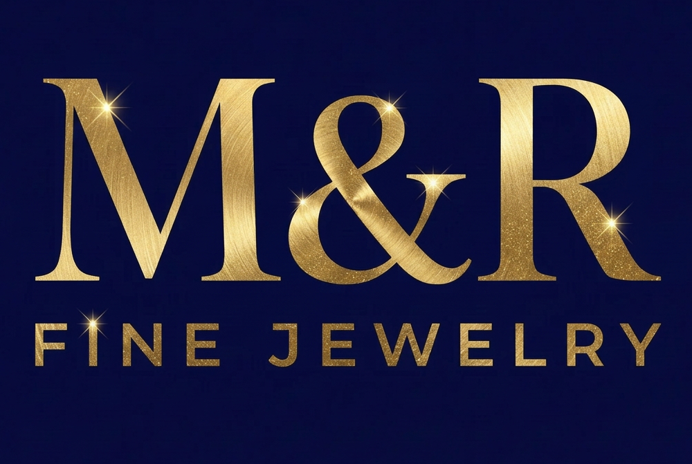 M&R Fine Jewelry logo with sparkling-gold lettering
