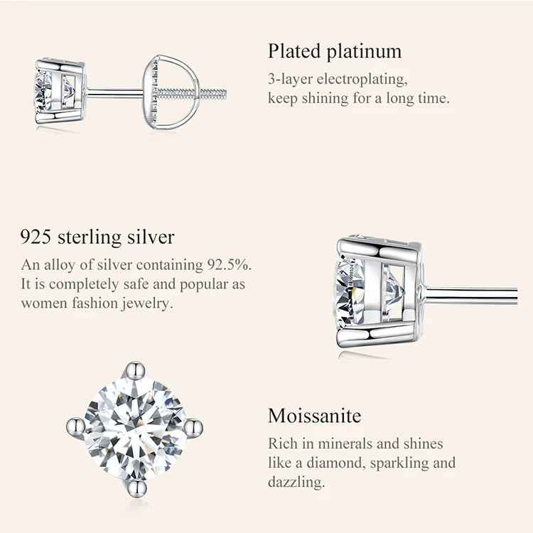 Four-Prong Moissanite Screw-Back Stud Earrings