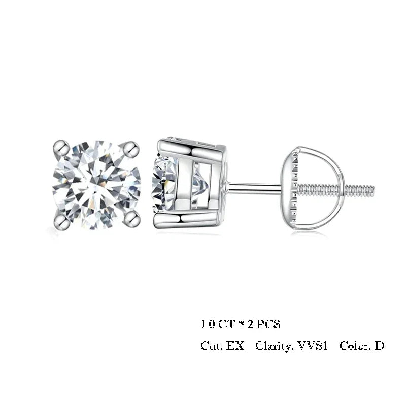 Four-Prong Moissanite Screw-Back Stud Earrings