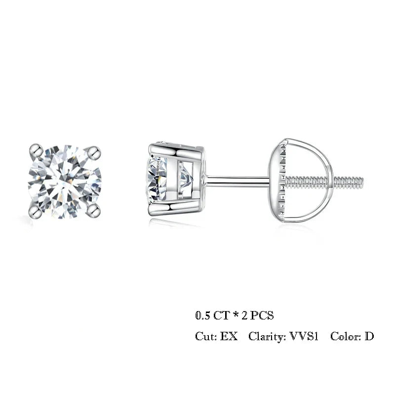 Four-Prong Moissanite Screw-Back Stud Earrings