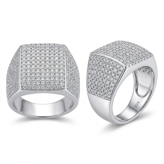 925 Sterling Silver CZ Rectangular Ring with Rhodium Finish