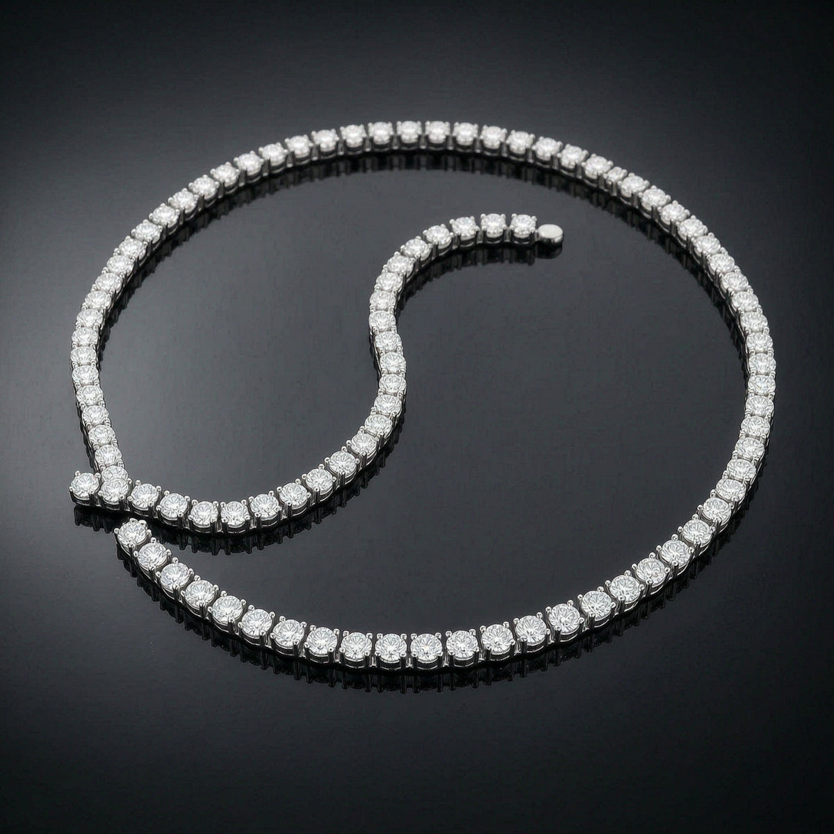 Round Moissanite Tennis Necklace & Bracelet in 14K White Gold-Plated Sterling Silver