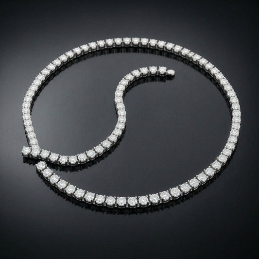 Round Moissanite Tennis Necklace & Bracelet in 14K White Gold-Plated Sterling Silver