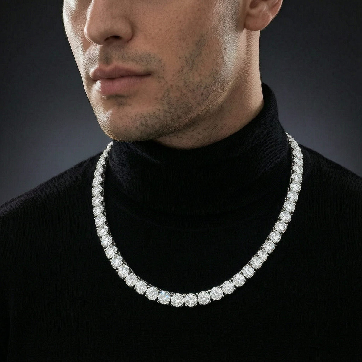 Round Moissanite Tennis Necklace & Bracelet in 14K White Gold-Plated Sterling Silver