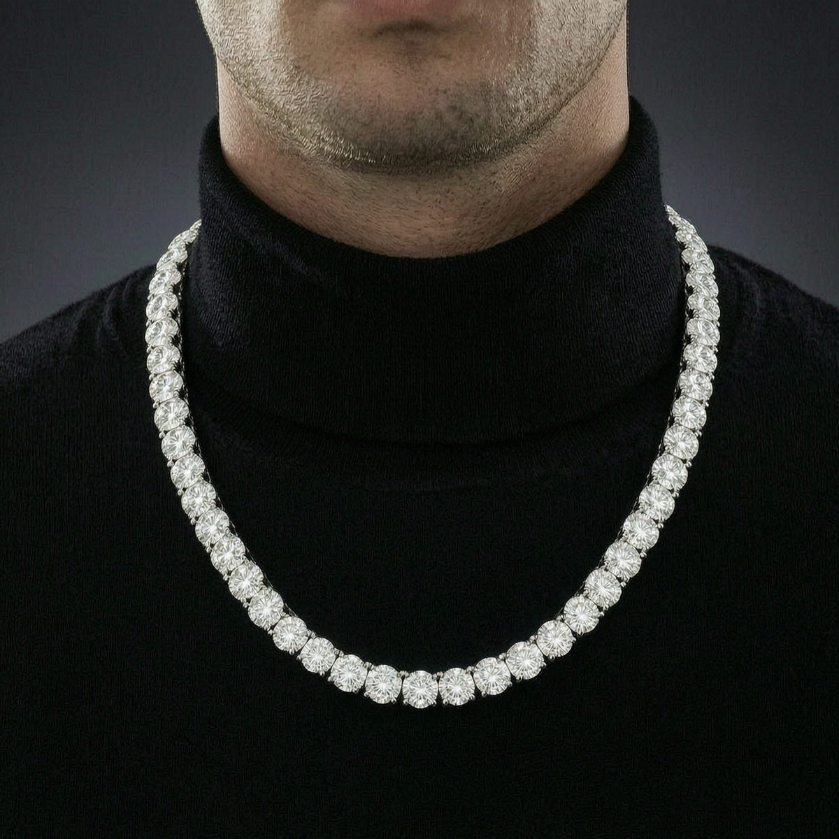 Round Moissanite Tennis Necklace & Bracelet in 14K White Gold-Plated Sterling Silver