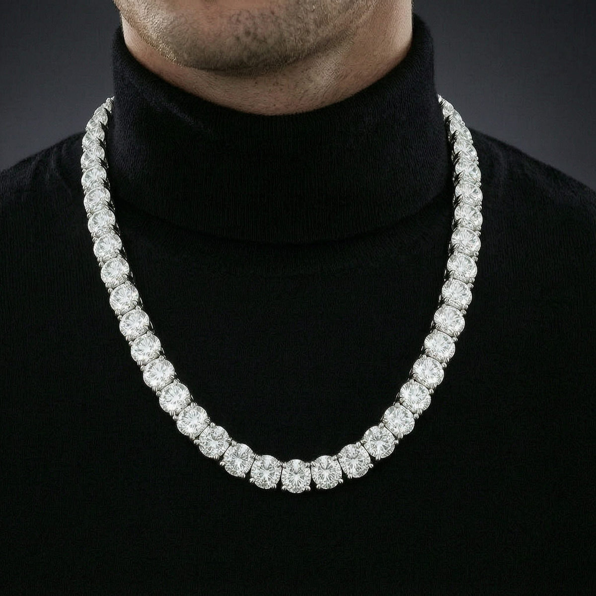 Round Moissanite Tennis Necklace & Bracelet in 14K White Gold-Plated Sterling Silver