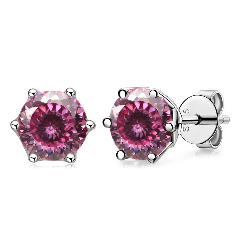 Colored Round Moissanite Stud Earrings in Sterling Silver