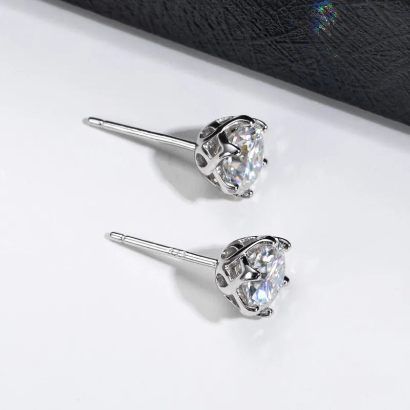 Colored Round Moissanite Stud Earrings in Sterling Silver