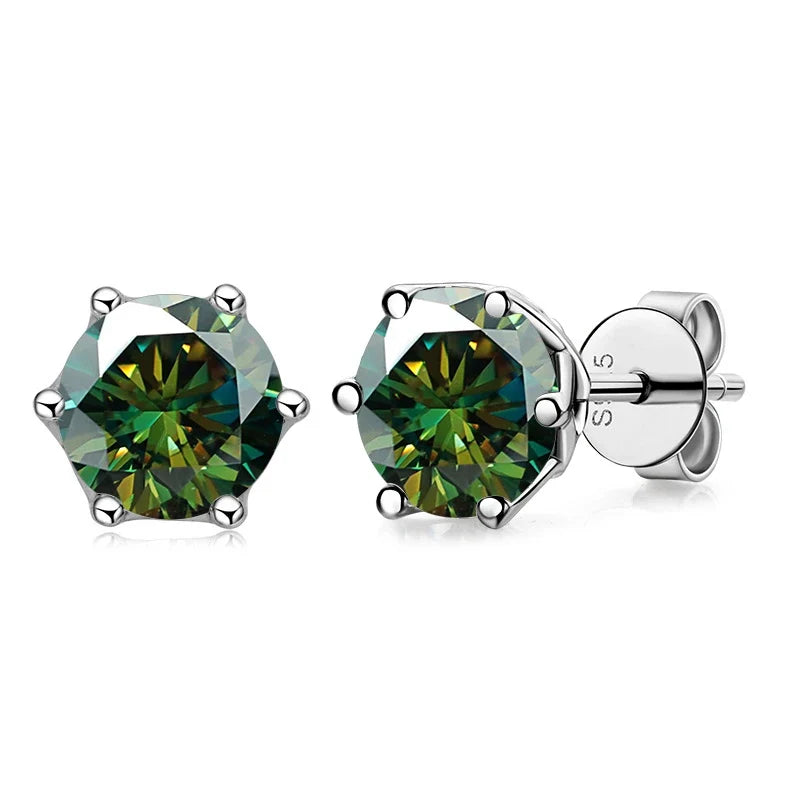 Colored Round Moissanite Stud Earrings in Sterling Silver