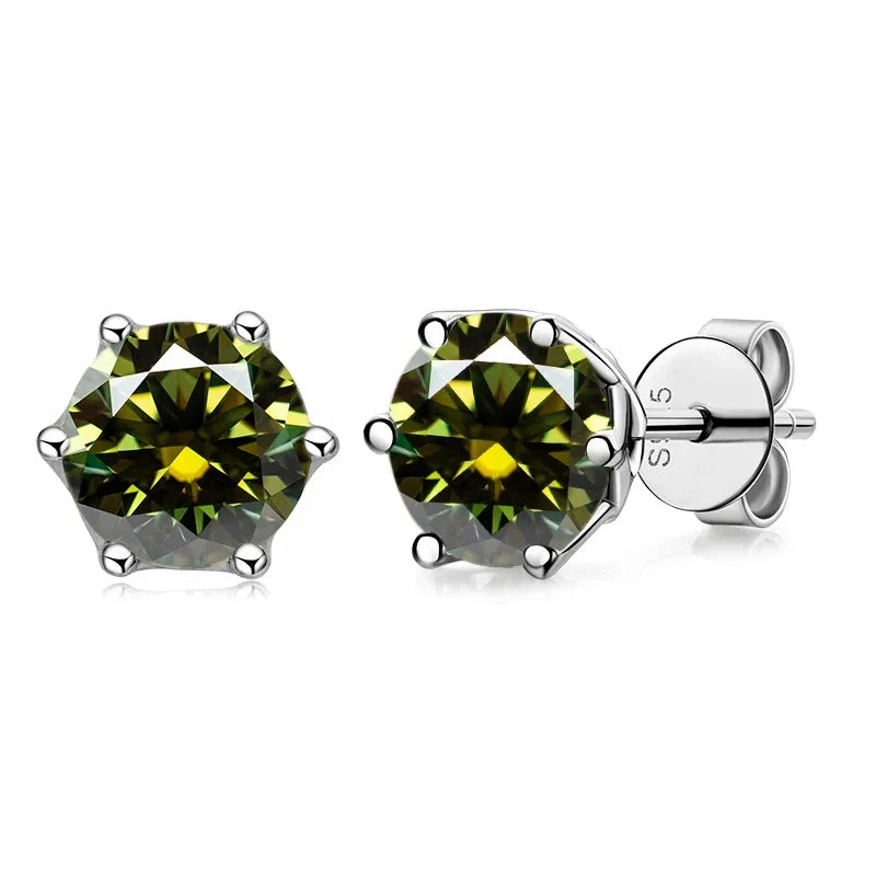 Colored Round Moissanite Stud Earrings in Sterling Silver