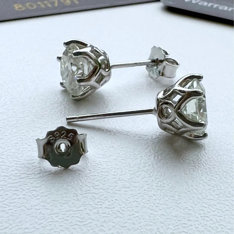 Colored Round Moissanite Stud Earrings in Sterling Silver