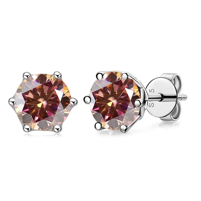 Colored Round Moissanite Stud Earrings in Sterling Silver