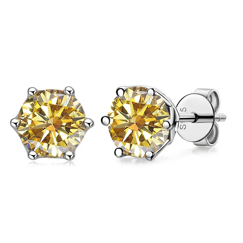 Colored Round Moissanite Stud Earrings in Sterling Silver